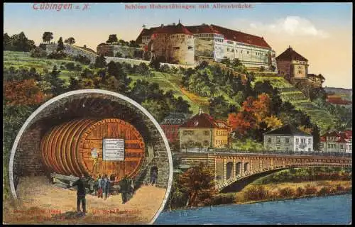 Ansichtskarte Tübingen 2 Bild Schloss Hohentübingen und Riesenfass 1918