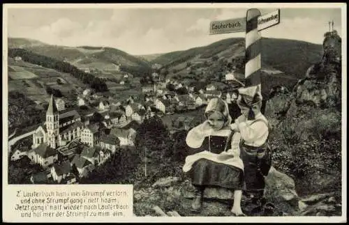 Lauterbach (Schwarzwald) Stadt Junge und Mädchen vor Wegweiser 1935