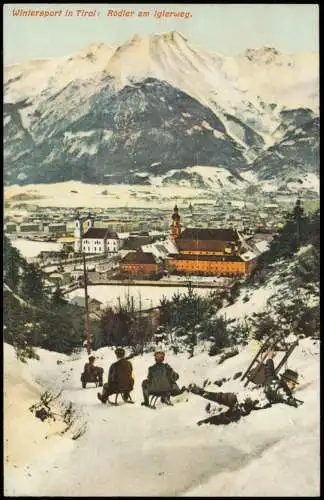 Ansichtskarte Innsbruck Rodler am Iglerweg - Stadt im Winter 1913