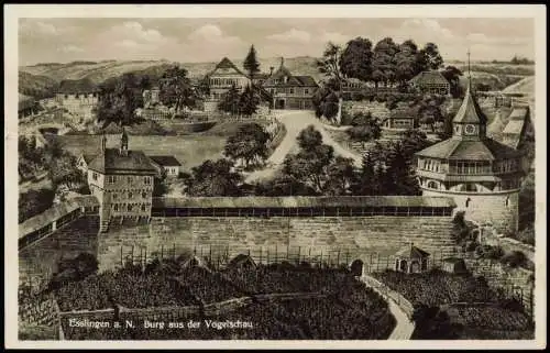 Ansichtskarte Esslingen Burg aus der Vogelschau - Künstlerkarte 1932