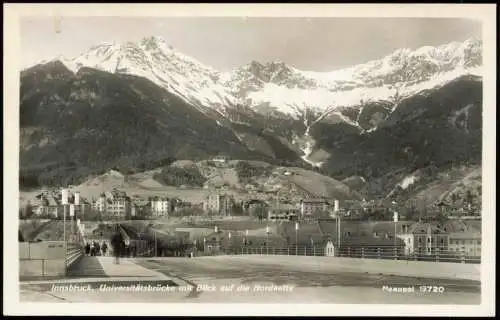 Ansichtskarte Innsbruck Universitätsbrücke mit Blick auf die Nordkette 1930