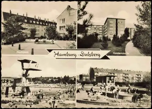 Ansichtskarte Dulsberg-Hamburg Tondernstraße Freibad Marktplatz 1964