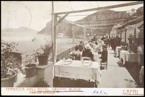 Cartoline Capri TERRAZZA DELL'HOTEL GROTTE BLEUE MARINA GRANDE 1911