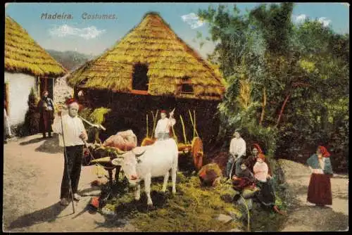 Postcard Funchal Madeira Costumes Typen Trachten Bauern 1918