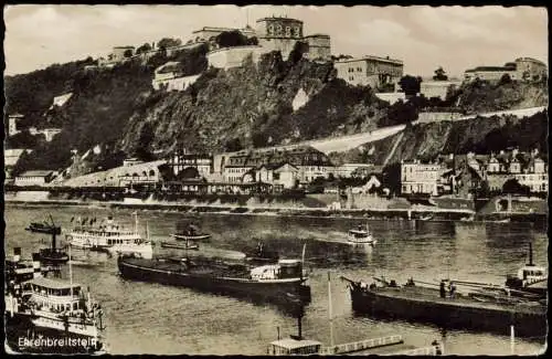 Ehrenbreitstein-Koblenz Ehrenbreitstein am Rhein Dampfer und Schleppschiffe 1955