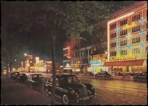 Ansichtskarte St. Pauli-Hamburg Reeperbahn bei Nacht - Autos 1968