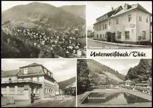 Ansichtskarte Unterweißbach Stadt, Gasthaus, Schwimmbad 4 Bild 1984