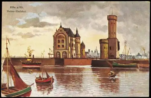 Ansichtskarte Köln Hafen Einfart - Künstlerkarte 1912