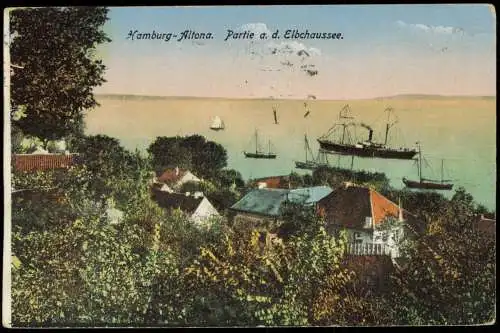 Ansichtskarte Altona-Hamburg Partie an der Elbchaussee - Dampfer 1924