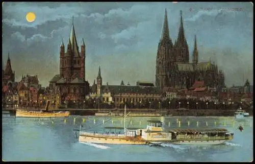 Ansichtskarte Köln Panorama Dampfer Mondschein 1914