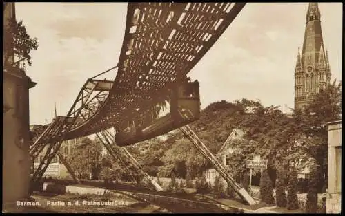 Barmen-Wuppertal Partie a. d. Rathausbrücke Schwebebahn Fotokarte 1927