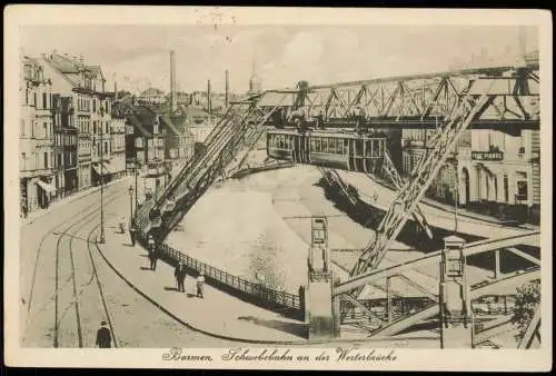 Ansichtskarte Barmen-Wuppertal Schwebebahn an der Werterbrücke 1924