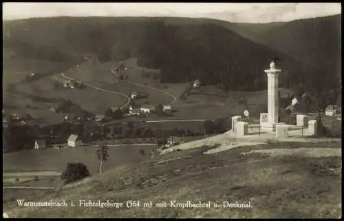 Ansichtskarte Warmensteinach mit Kropfbachtal u. Denkmal - Fotokarte 1932