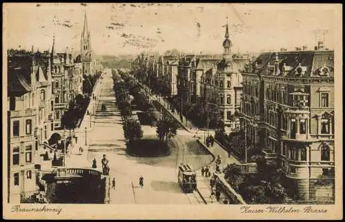 Ansichtskarte Braunschweig Kaiser Wilhelmstraße - Straßenbahn 1930