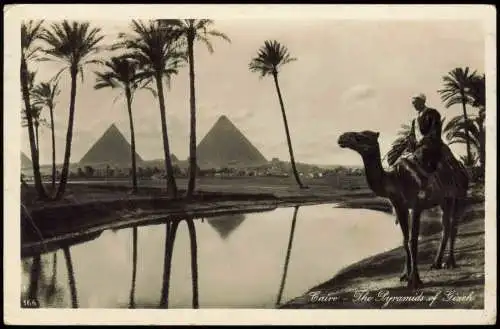 Postcard Giseh Gizeh الجيزة The Pyramids Beduine Kamel 1938  gel. Egypt Ägypten