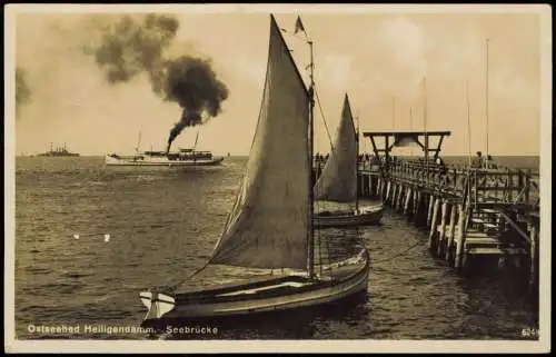 Ansichtskarte Heiligendamm-Bad Doberan Seebrücke Segelboote und Dampfer 1938