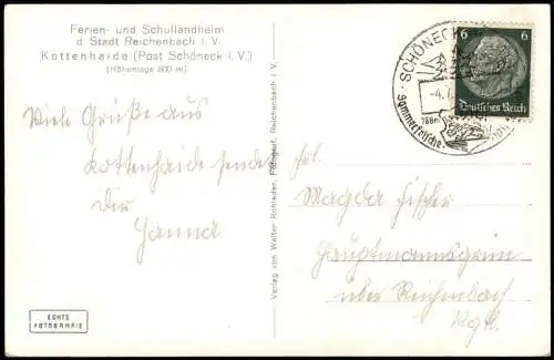 Ansichtskarte Kottenheide-Schöneck (Vogtland) Schullandheim 1940