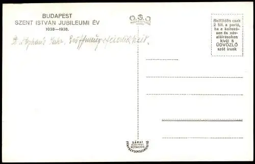 Postcard Budapest SZENT ISTVÁN JUBILEUMI ÉV Versammlung 1938