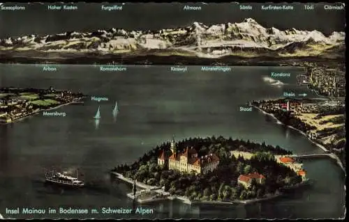 Ansichtskarte Insel Mainau-Konstanz Panorama mit Bodensee und Umgebung 1961