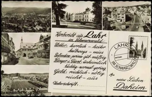 Ansichtskarte Lahr (Schwarzwald) Fotomontage Straßen Brief - Kurzbericht 1962