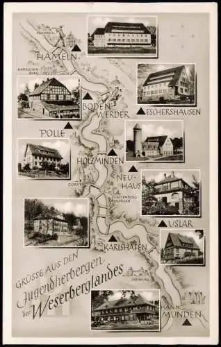 .Niedersachsen Mehrbild Weserbergland von Hameln Polle Hann. Münden 1959