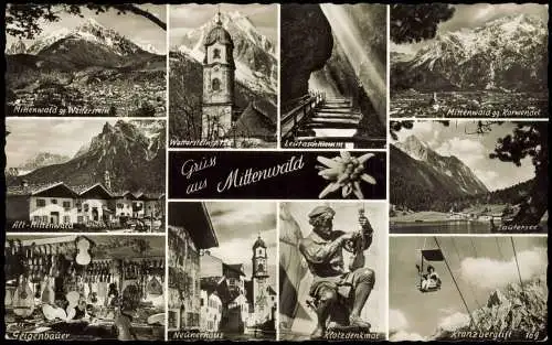 Ansichtskarte Mittenwald Stadtteilansichten Sessellift Geigenbauer Stadt 1957