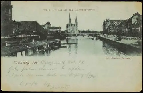 CPA Straßburg Strasbourg Garnisonkirche Flußpartie Straße 1898