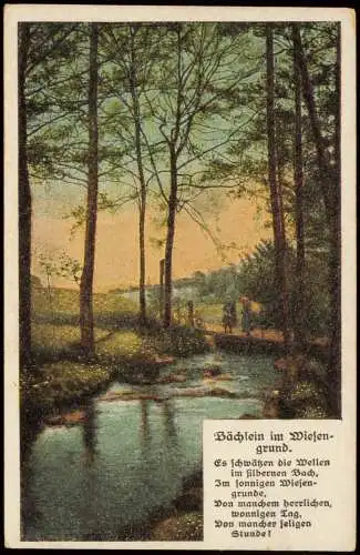 Ansichtskarte  Künstlerkarte Bächlein im Wiesengrund. Gedicht 1928