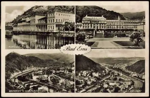 Bad Ems Mehrbildkarte u.a. mit KURHAUS BADERLEY U. CONCORDIATURM 1954