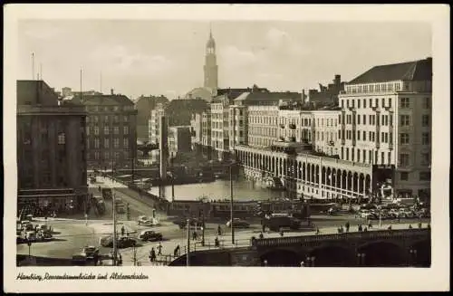 Ansichtskarte Hamburg Reesendammbrücke und Alsterarkaden - Fotokarte 1950