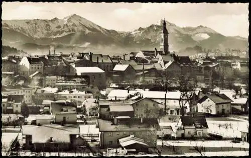 Ansichtskarte Traunstein mit Hochfelln und Hochgern im Winter Fotokarte 1961