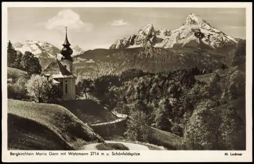 Maria Gern Berchtesgaden Bergkirchlein Watzmann u. Schönfeldspitze 1955