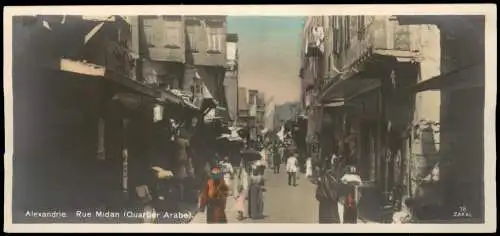 Alexandrien الإسكندرية‎, al-Iskandariyya Rue Midan Quartier Arabe Colorfoto AK 1928  Ägypten Egypt