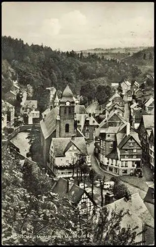 Monschau/Eifel Montjoie Panorama-Ansicht mit Marktplatz und Rur Partie 1967