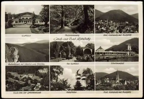 Bad Harzburg Mehrbild-AK mit Ortsansichten u.a. Schwimmbad Bergbahn 1955