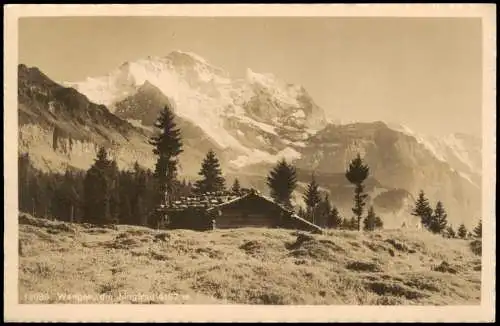 Ansichtskarte Wengen BE Hütte und Jungfrau - Fotokarte 1930