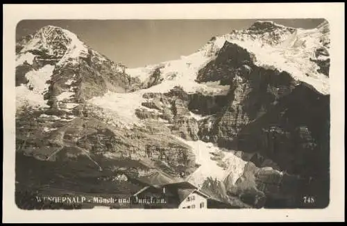 Ansichtskarte Wengen BE WENGERNALP Mönch und Jungfrau. Fotokarte 1926