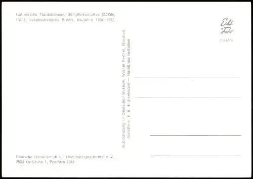 Ansichtskarte  Italienische Staatsbahnen Dampflokomotive 835 086 1974