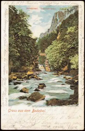 Ansichtskarte Treseburg Bodetal Harz Bodekessel Teufelsbrücke 1899