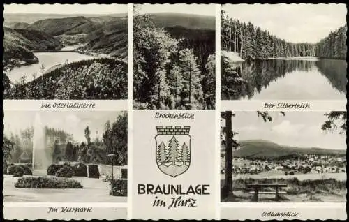 Braunlage Mehrbild-AK mit Umland-Ansichten u.a. Brockenblick Odertalsperre 1955