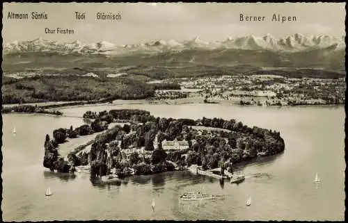 Insel Mainau-Konstanz Ortsansicht aus der Vogelschau-Perspektive 1960