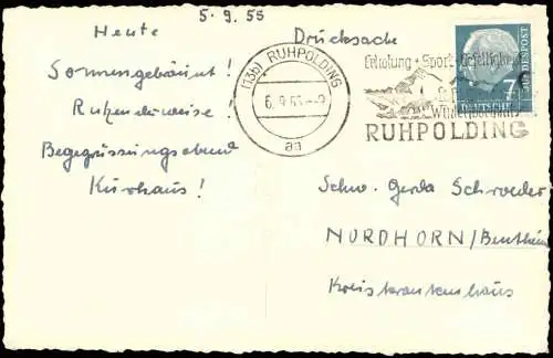 Ansichtskarte Ruhpolding Ortsansicht 1955   gelaufen  Stempel RUHPOLDING "aa"