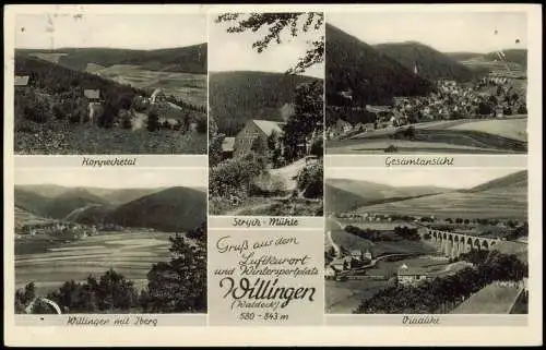 Willingen (Upland) Mehrbildkarte mit 5 Orts-/Umlandansichten Waldeck 1957