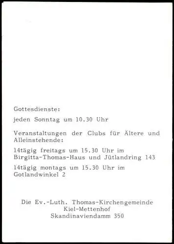 Künstlerkarte Thomas Gemeinde Kiel Mettenhof 1978  Geburtstagskarte vom Pastor
