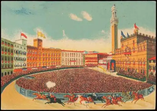 Cartoline Siena Siena Corsa del Palio (Künstlerkarte) 1950