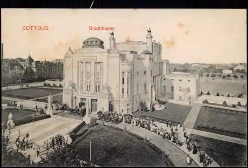 Ansichtskarte Cottbus Stadttheater unbebauter Schillerplatz 1910