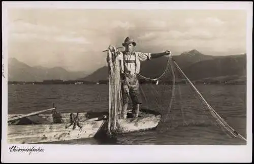 Ansichtskarte Chiemsee Chiemsee Fischer mit Netzen Fotokarte 1939