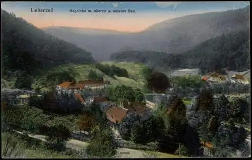 Ansichtskarte Bad Liebenzell Nagoldtal m. oberen u. unteren Bad. 1917