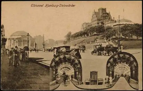 Steinwerder (Steinwärder)-Hamburg Elbtunnel Haus Autos Fotomontage 1922