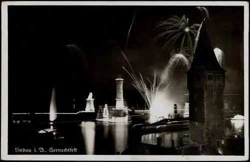 Ansichtskarte Lindau (Bodensee) Seenachtfest Feuerwerk Nacht 1934